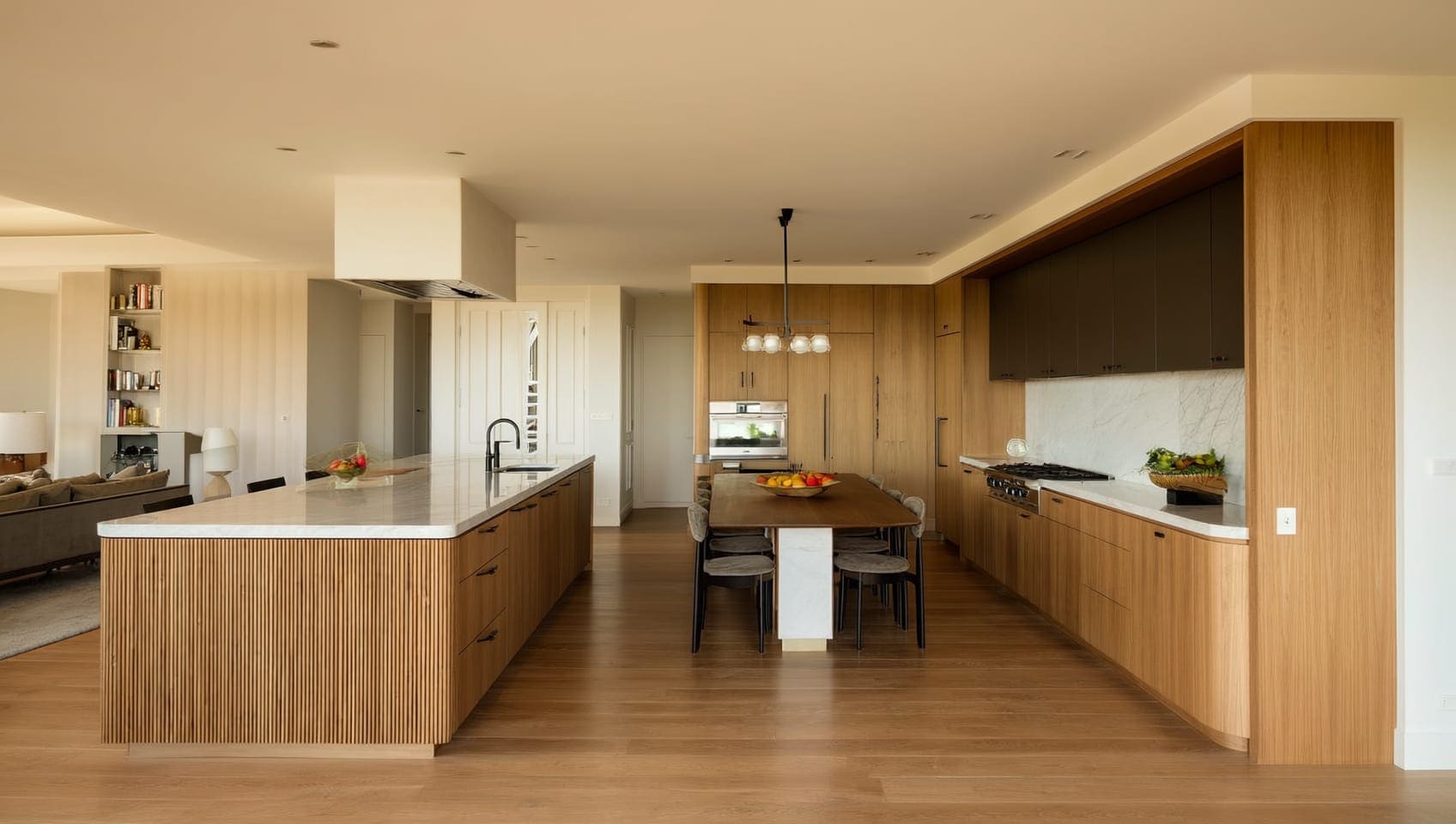 Open-plan kitchen and dining room of a modern luxury house